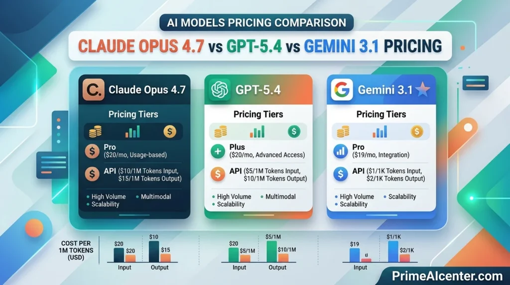 Claude Opus 4.7 vs GPT-5.4 vs Gemini 3.1 pricing 